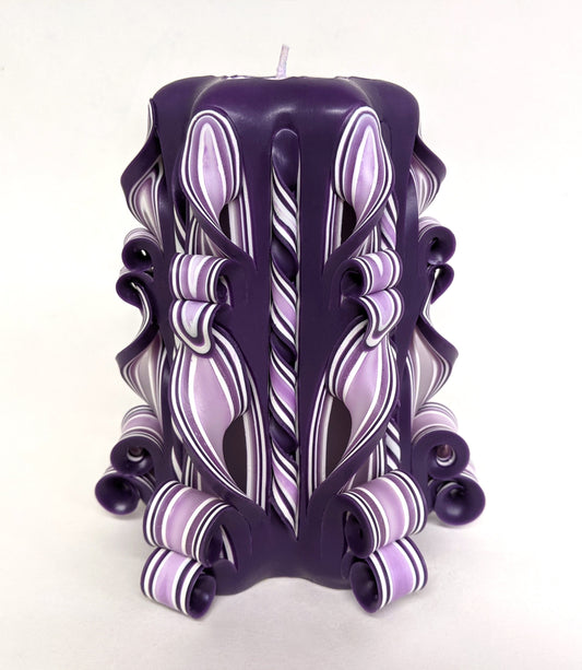 Handmade Carved Purple Pillar Candle - 5 Inch