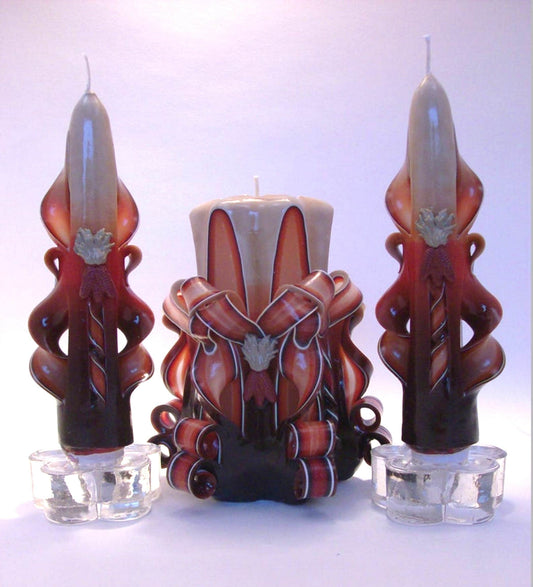 Carved Autumn Candle Set with Corn Stalk Accents
