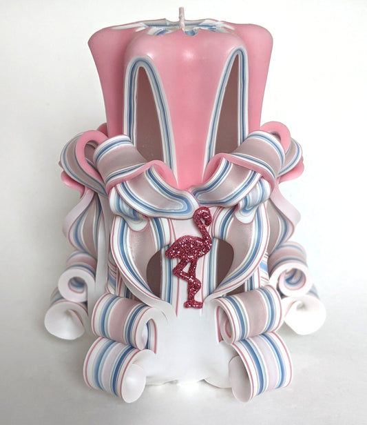 Handmade Carved Pink Flamingo Pillar Candle - 5 Inch