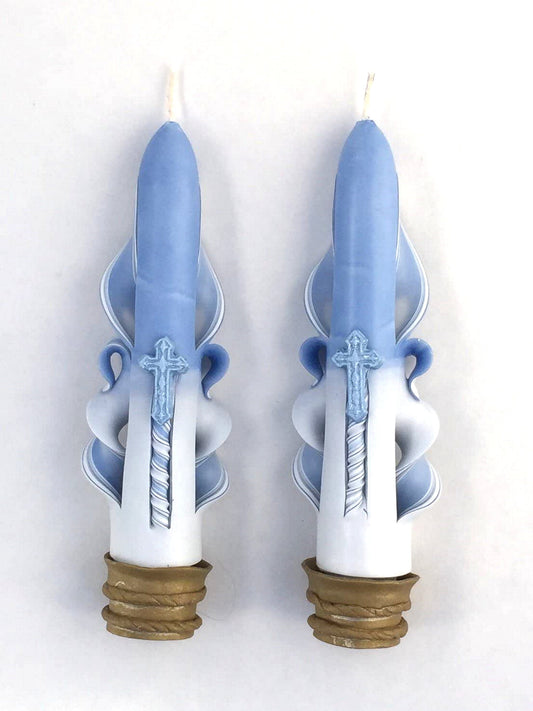 Hand-Carved Easter Taper Candles with Cross Accents
