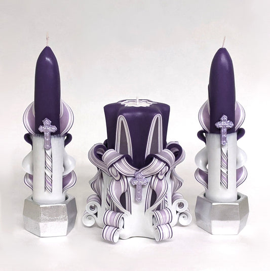 Carved Easter Candles with Cross Accents