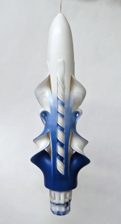 Shaded Blue Hand-Carved Taper Candles with Hearts - 6 Inch