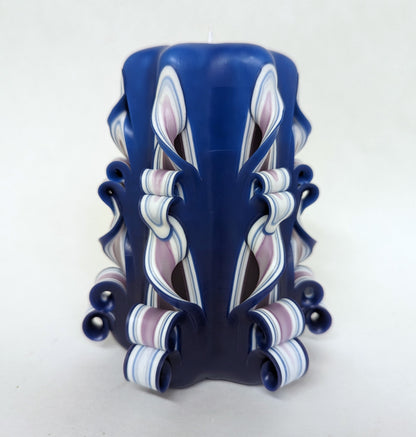 Handmade Shaded Purple and Blue Carved Pillar Candle - 5 Inch