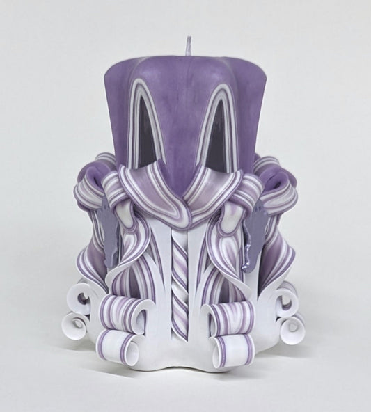 Handmade Pastel Purple Halloween Ghost Carved Pillar Candle - 5 Inch