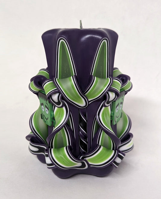 Handmade Halloween Frankenstein Carved Pillar Candle - 5 Inch