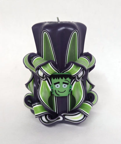 Handmade Halloween Frankenstein Carved Pillar Candle - 5 Inch