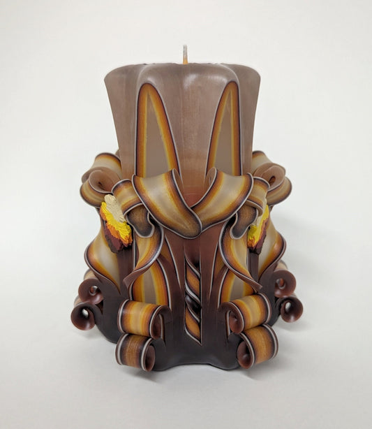 Handmade Earth Tone Autumn Leaves Carved Candle Set