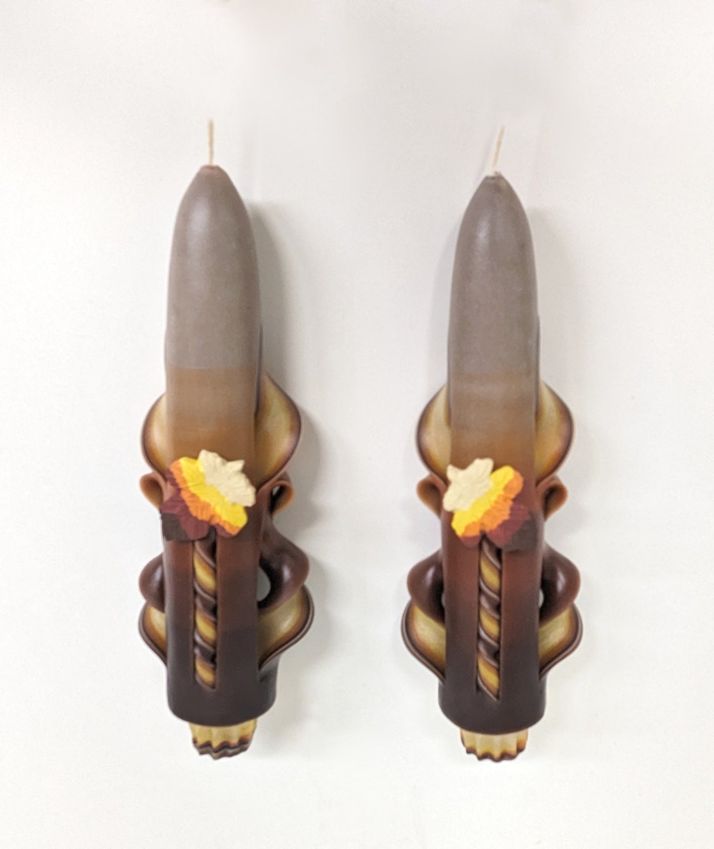 Handmade Earth Tone Autumn Leaves Carved Candle Set