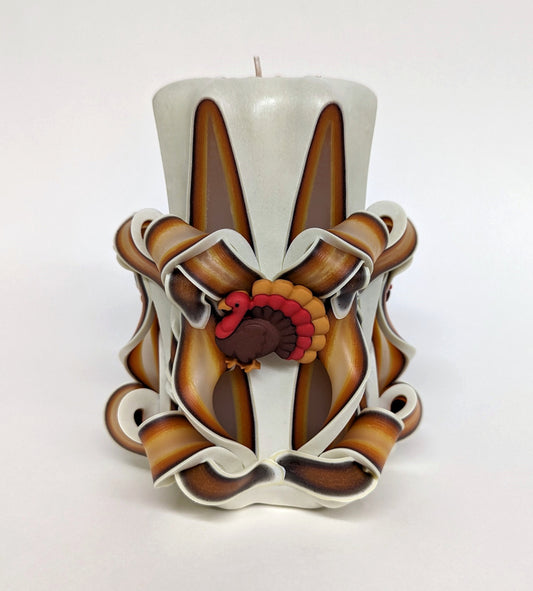 Hand-Carved Thanksgiving Turkey Pillar Candle - 5 Inch