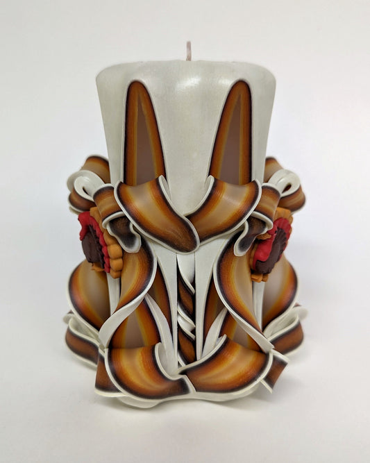 Hand-Carved Thanksgiving Turkey Pillar Candle - 5 Inch