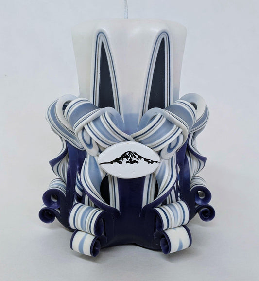 Blue and White Carved Mountain Pillar Candle