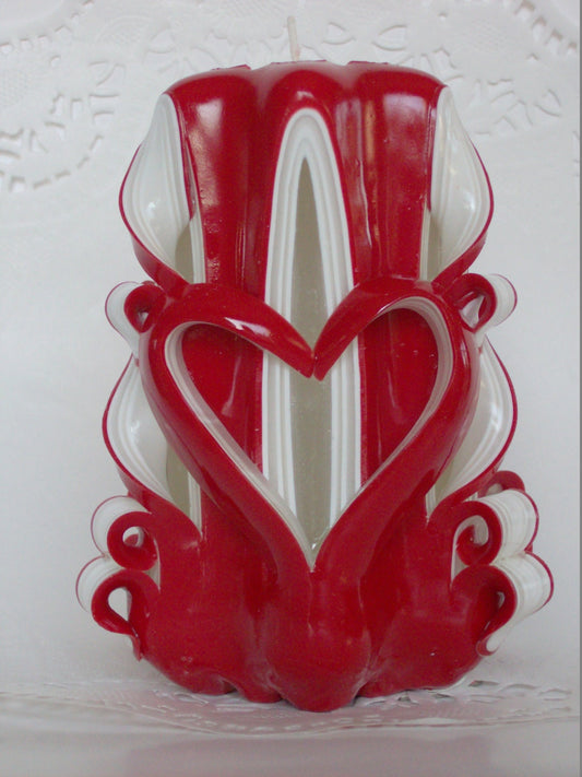 Hand-Carved Valentine Heart Pillar Candle