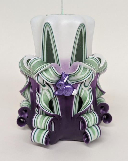 Purple & Green Hand-Carved Easter Bunny Candles