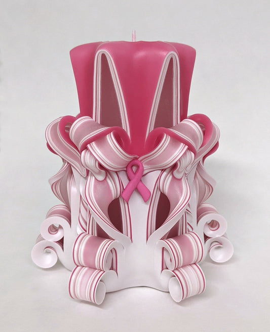 Handmade Carved Pink Ribbon Support Candle - 5 Inch