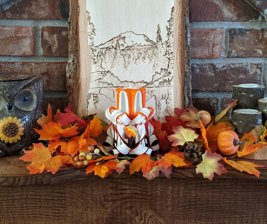 Handmade Autumn Leaf Carved Pillar Candle - 5 Inch