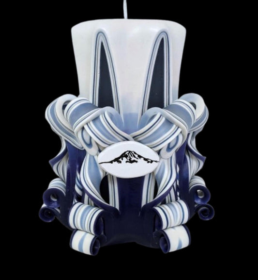 Blue and White Carved Mountain Pillar Candle