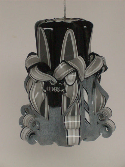 Raiders Inspired Carved Pillar Candle - 5 Inch