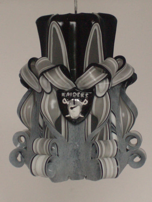 Raiders Inspired Carved Pillar Candle - 5 Inch