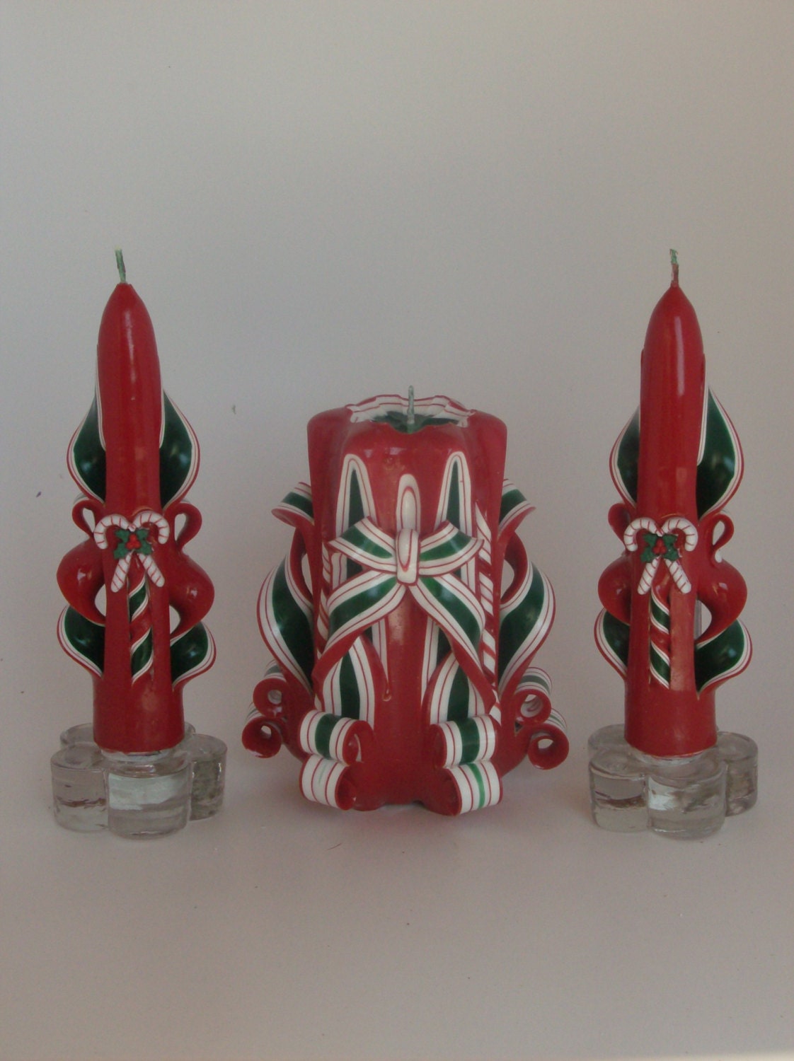 Ribbon Candy Christmas Candle Centerpiece Set