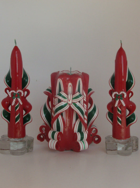 Ribbon Candy Christmas Candle Centerpiece Set