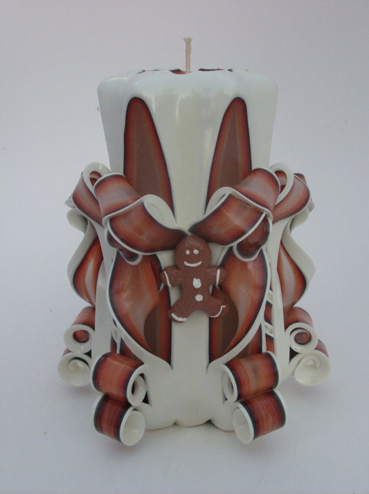 Carved Gingerbread Man Pillar Candle