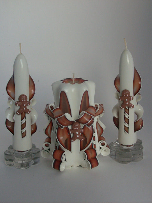 Carved Gingerbread Man Candle Set
