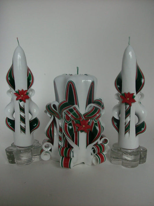 Poinsettia Christmas Candle Centerpiece Set
