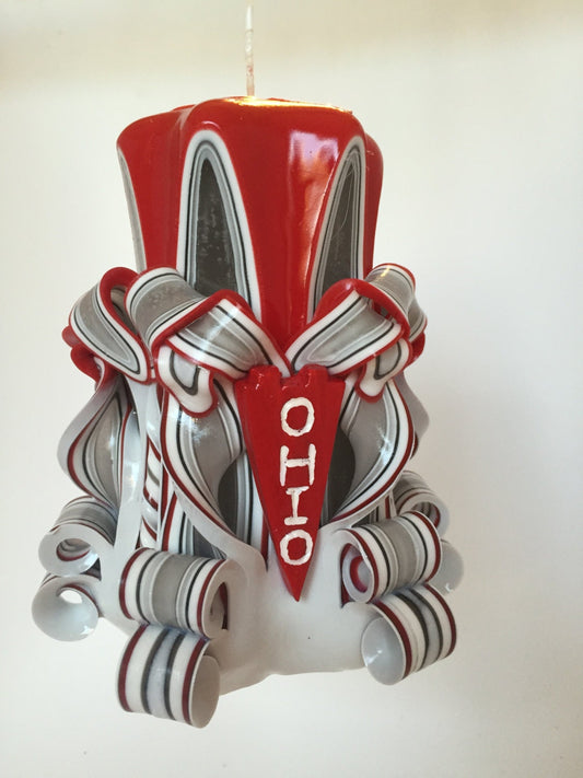 Ohio State Inspired Decorative Carved Candle - 5 Inch