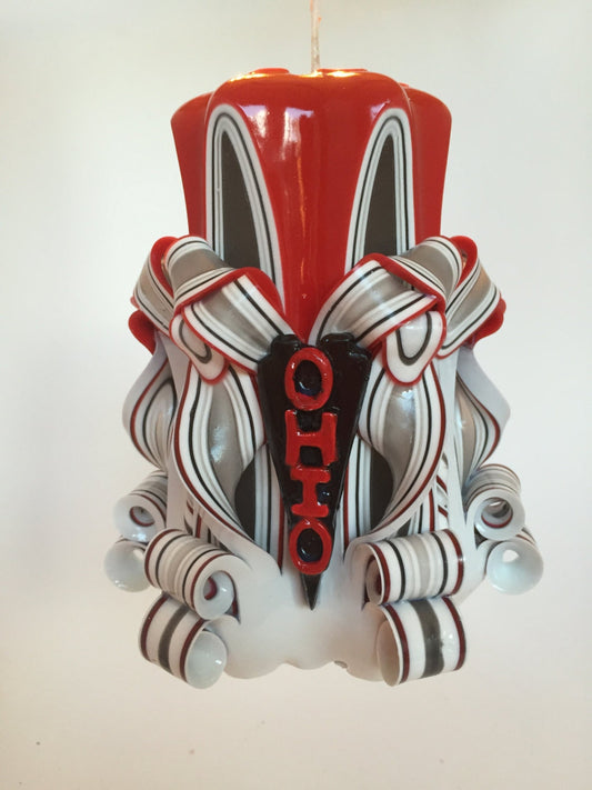 Ohio State Inspired Decorative Carved Candle - 5 Inch