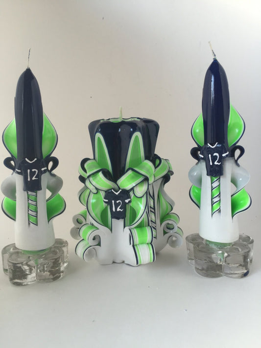 Seahawks Inspired Carved Candle Centerpiece Set