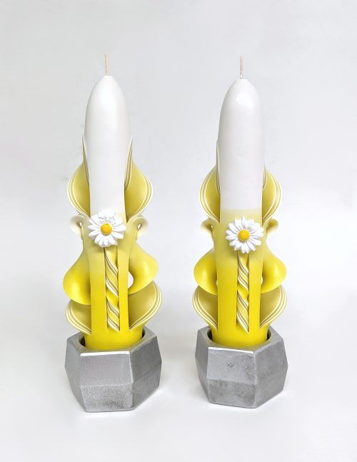 Yellow Taper Candles with Daisy Accents - 6 inch